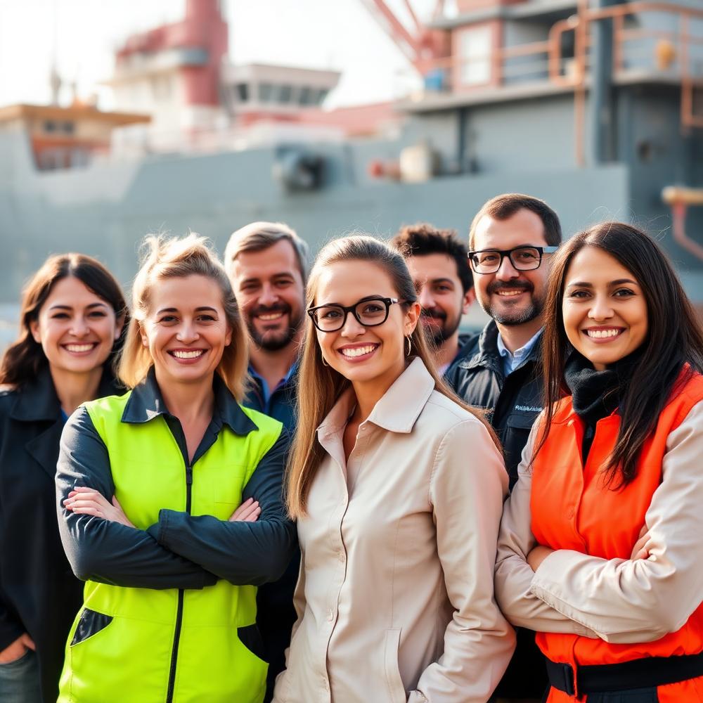 A diverse team of maritime professionals